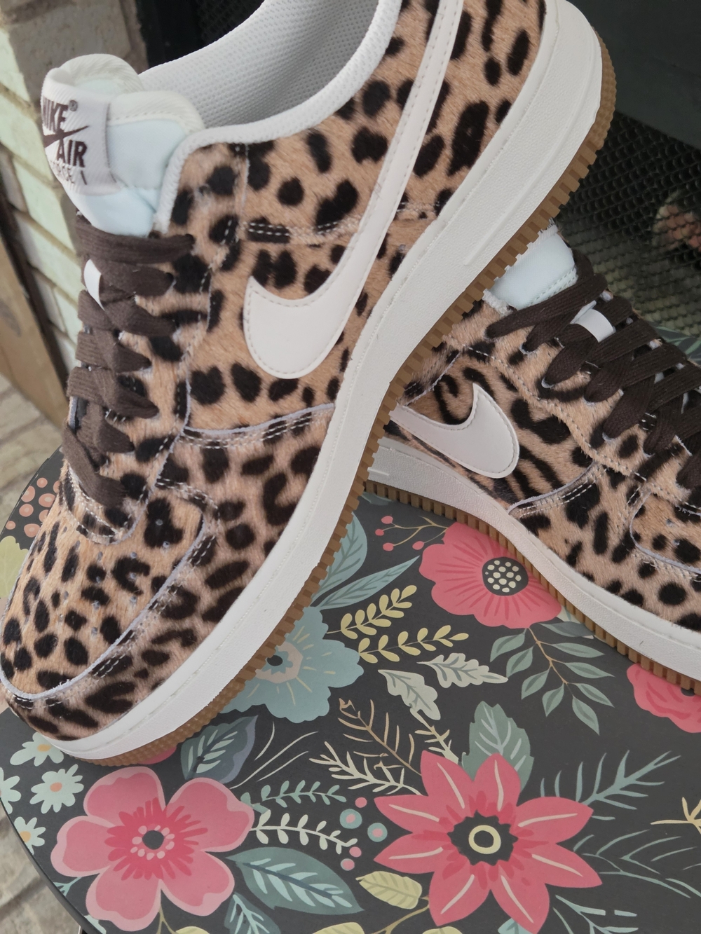 Brand New Nike Air Force Ones Sneakers In Leopard Print /Brown and White